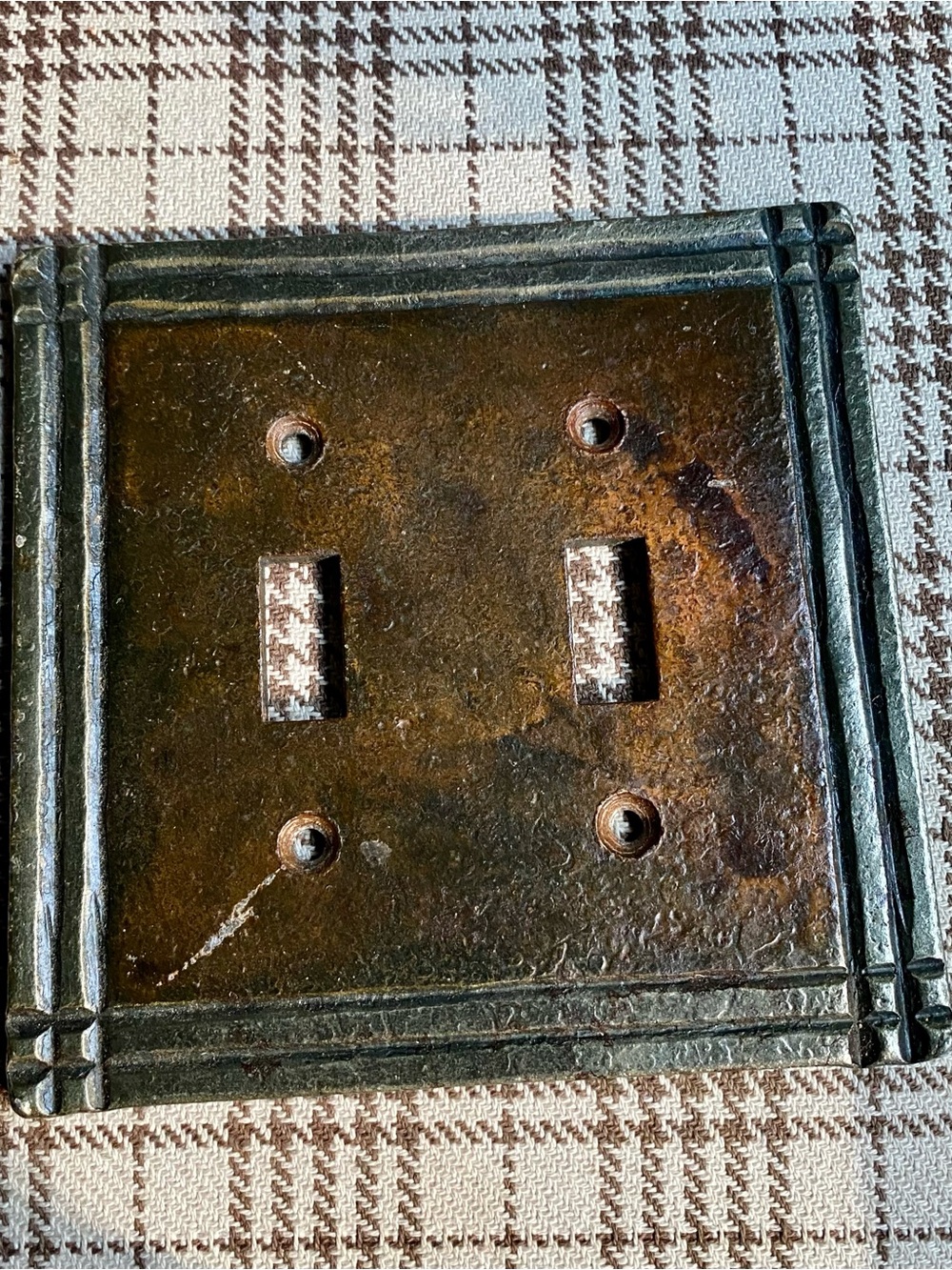 Vintage Cast Iron Style Double Toggle Wall Plate in Aged Brown